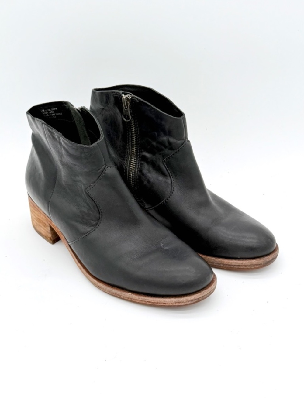 Kork-Ease Casper Black Leather Ankle Boots Stacked Block Heel Side Zip Womens 7M